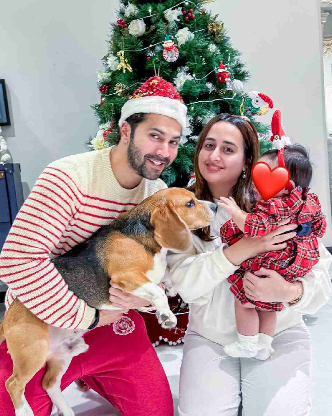 Varun Dhawan celebrated Christmas with wife Natasha Dalal, daughter Lara and pet dog Joey.