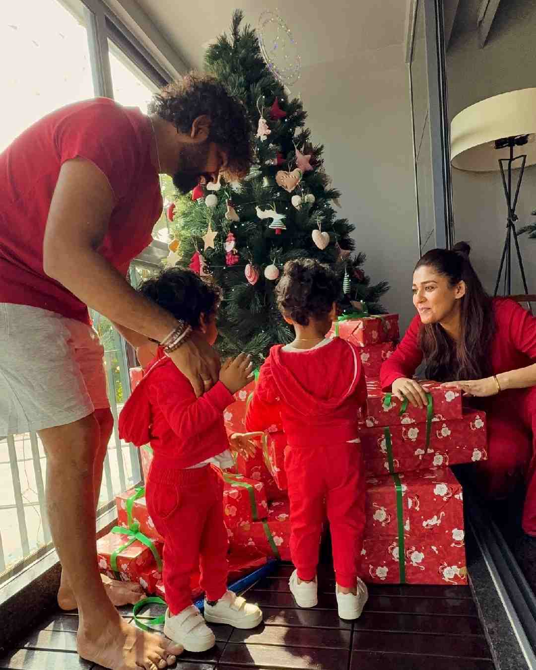 Nayanthara exchanged Christmas presents with husband Vignesh Shivan and their twin sons, Uyir and Ulag. 