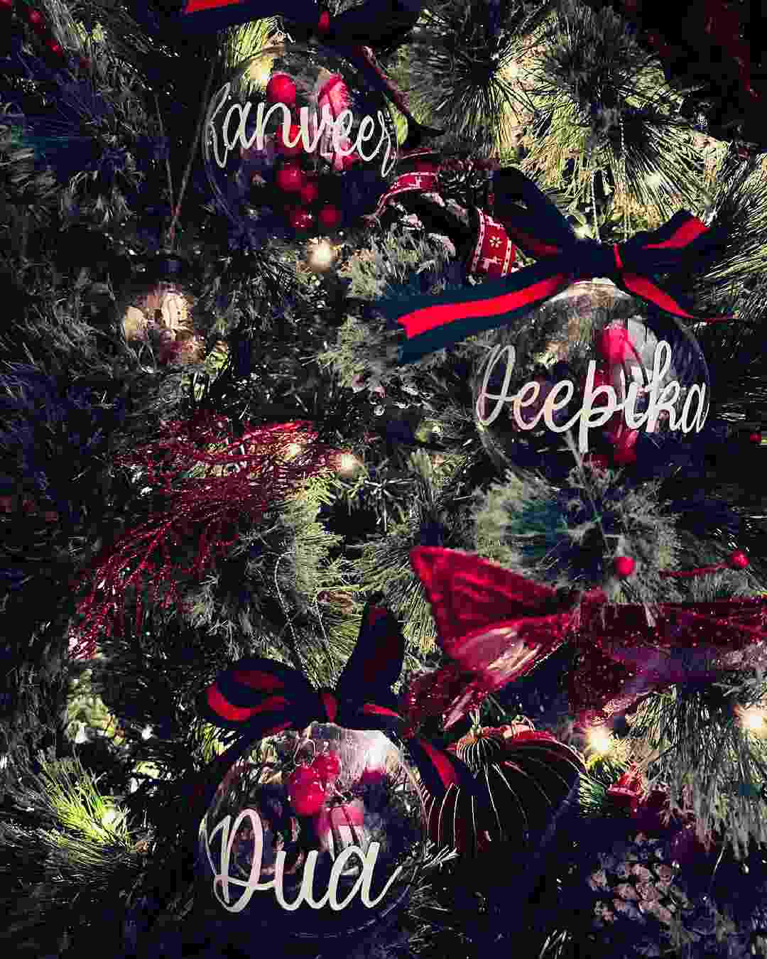 Deepika Padukone shared a picture of a Christmas tree decorated with baubles featuring her, Ranveer and their daughter Dua’s names. 