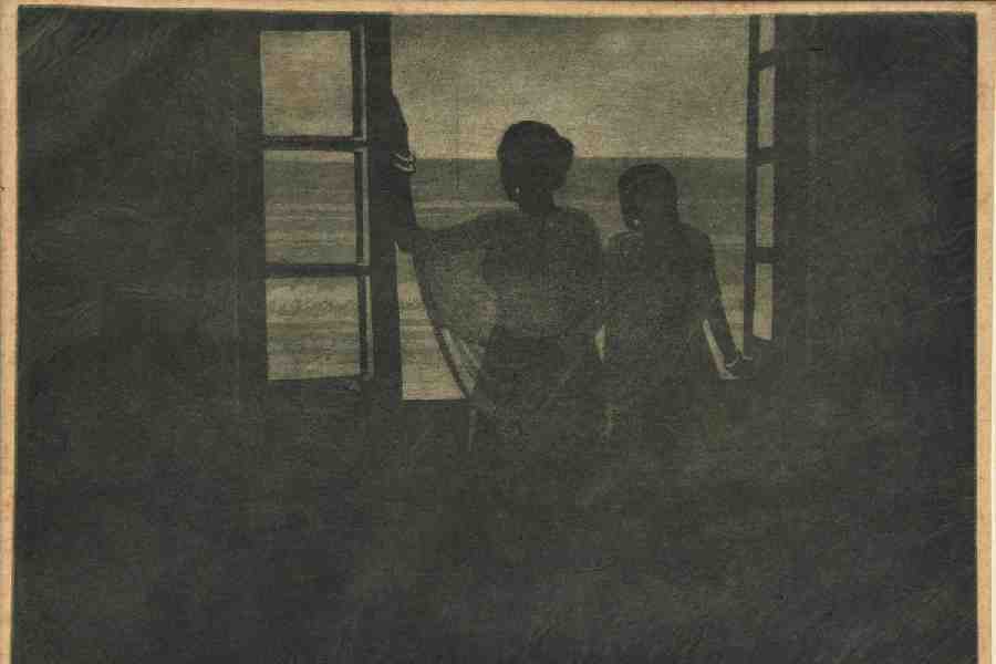 HD 02. Haren Das. Window. Mezzotint. Edition 11 out of 15. 9.7 x 13.5 Inches. 1973