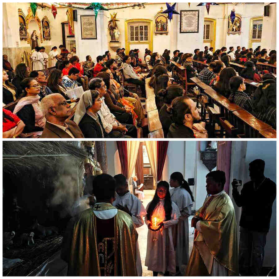 People gathered at St Thomas Church for Midnight Mass on Christmas Eve   