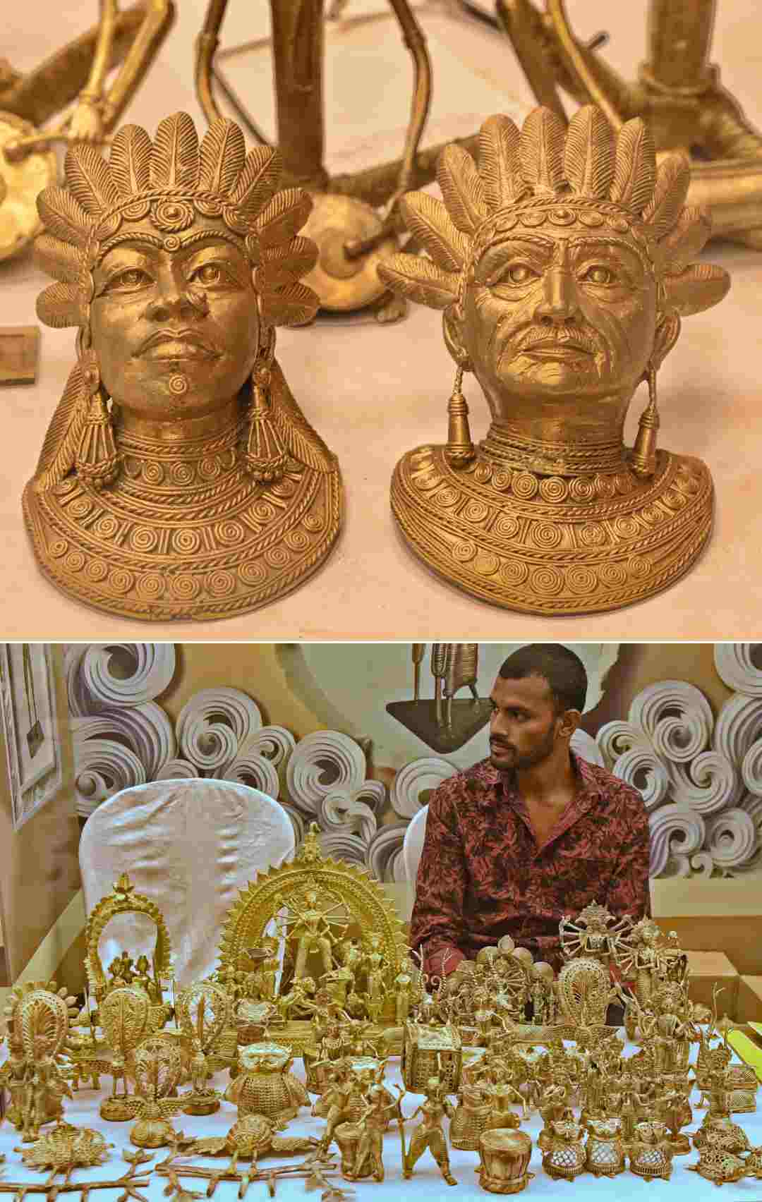Dokra handicrafts on sale at Gaganendra Shilpa Pradarshashala. This exhibition is a part of  ‘Bangla Moder Garbo’ organised by the Information & Cultural Affairs Department of the West Bengal government to showcase the culture, heritage, art and craft of West Bengal  