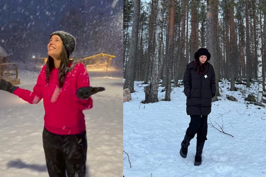 Actress Triptii Dimri enjoyed snowfall in Finland’s Rovaniemi with rumoured boyfriend Sam Merchant. 