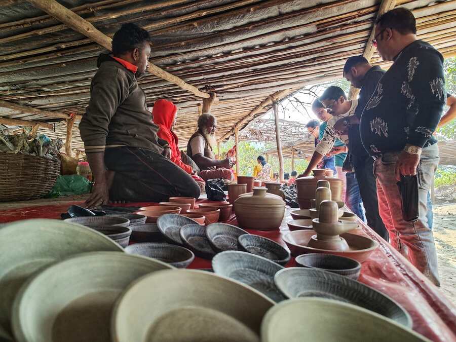 Pottery is made by lending shape to a mound of clay into objects of the desired shape and heating them to high temperatures in a kiln which helps removing all the water from the clay. The process induces reactions that lead to permanent changes, including increasing their strength and hardening and setting their shape