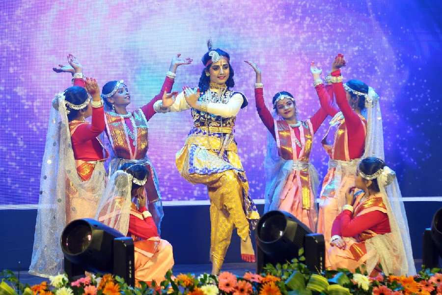 Students present a dance performance to mark their Foundation Day