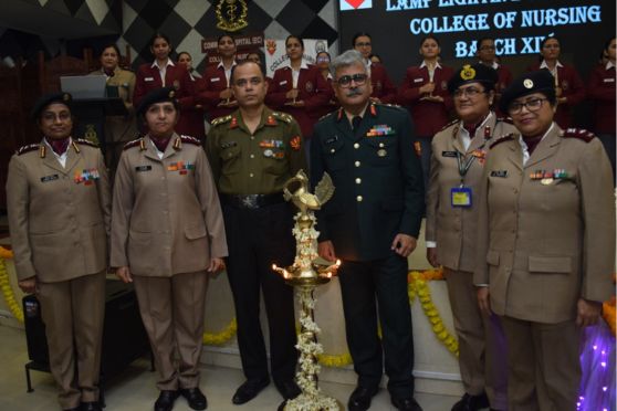 The ceremonial lamp was ignited by the dignitaries. Colonel R K Bhatti, Principal of the College of Nursing, bestowed the sacred flame upon the faculty members, who then passed on the light to the Nursing cadets. 