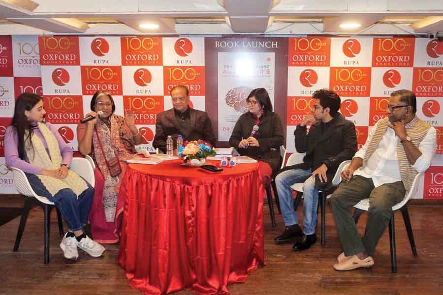 Sen at the launch of his book at Oxford Bookstore, Park Street, engaging in a panel discussion with (L-R) Surangana Bandyopadhyay, Sudeshna Roy, Piya Chakraborty, Riddhi Sen and Kamaleswar Mukherjee