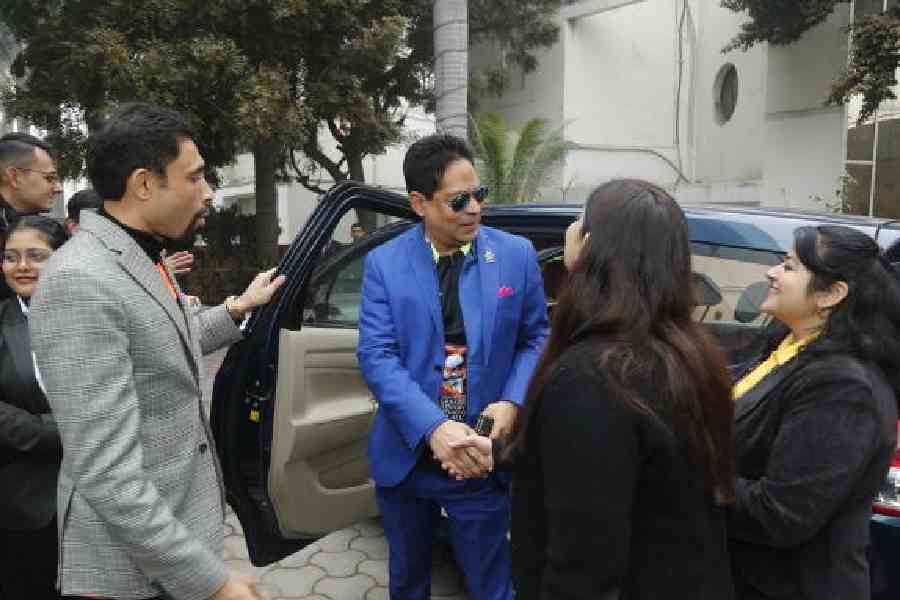 Suborno Bose, chairman of IIHM, being welcomed at the Delhi campus
