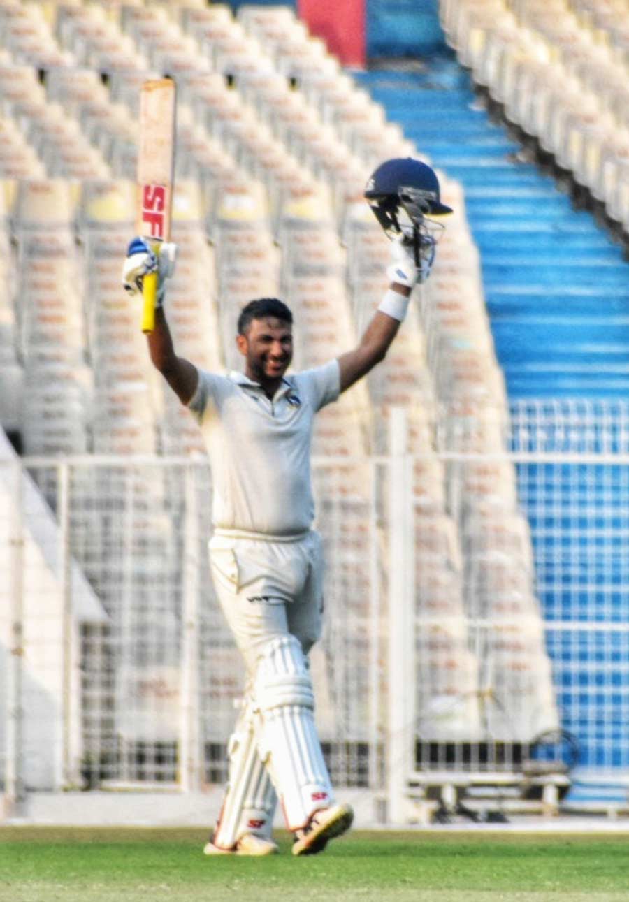 Anustup Mazumder scored a century for Bengal in a Ranji match against Mumbai at the Eden Gardens on Saturday