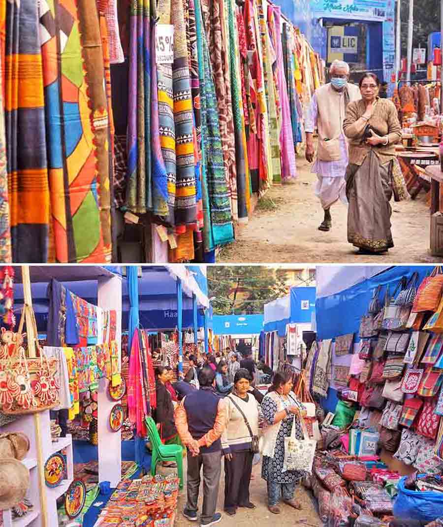 Visitors at the Khadi Mela at Taltala ground on Monday. The fair, which was inaugurated on January 25, will continue till February 13  
