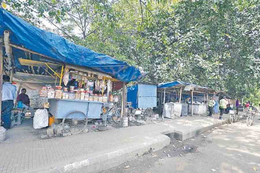 Some of the illegal stalls near the old domestic terminal of Kolkata airport. These stalls were closed by the police in January