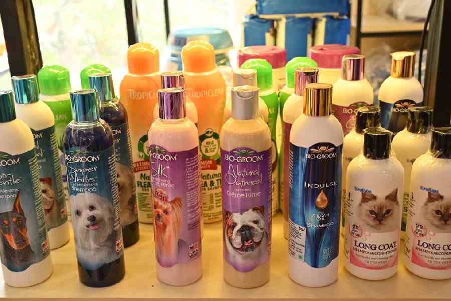 The store boasts a pawsome collection of shampoos and grooming kits for furbabies