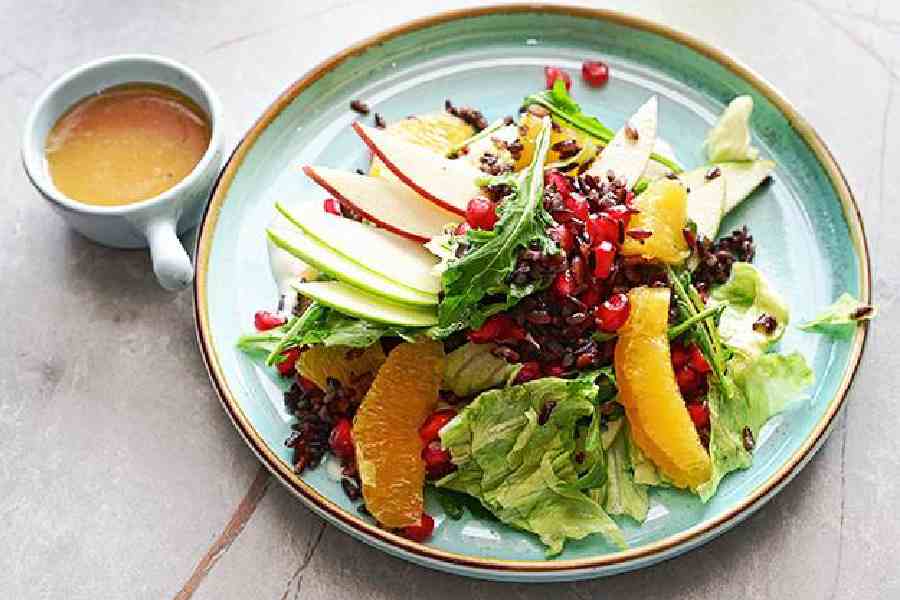 Wild Black Rice with Orange Dressing is a perfect combination of sweet and savoury. The fruits and veggies add just the right touch of crunchiness and tartness that the rice needs. Pour the orange dressing on top for best results