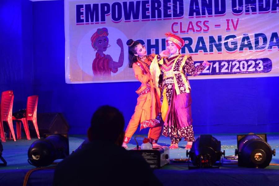 Students of Class IV perform Tagore's dance drama Chitrangada