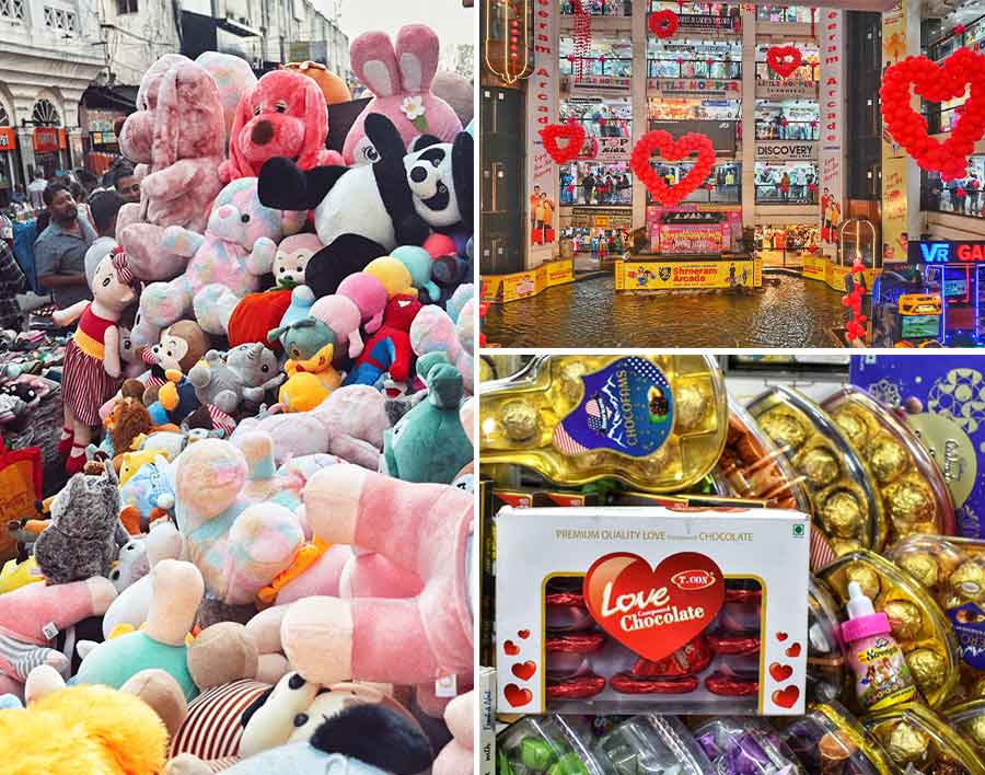 As the Valentine’s Week continues, Shree Ram Arcade in Esplanade is decorated with red hearts. People are seen buying fancy chocolates to celebrate Chocolate Day on Friday and teddy bear soft toys for Teddy Day which will be celebrated on Saturday  