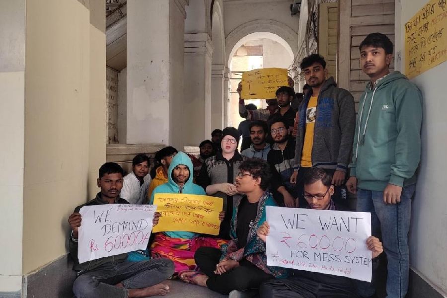 The sit-in by residents of Eden Hindu Hostel on Friday morning