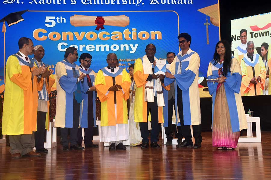 The 5th convocation of St Xavier’s University in progress at Biswa Bangla Convention Centre in New Town on Saturday 