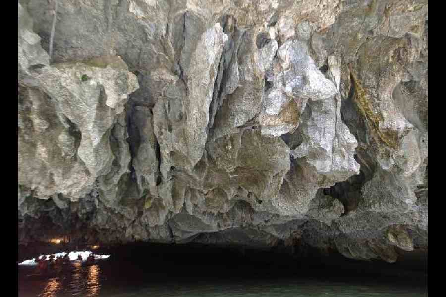 Karst formations seen on a boat ride at Tam Coc
