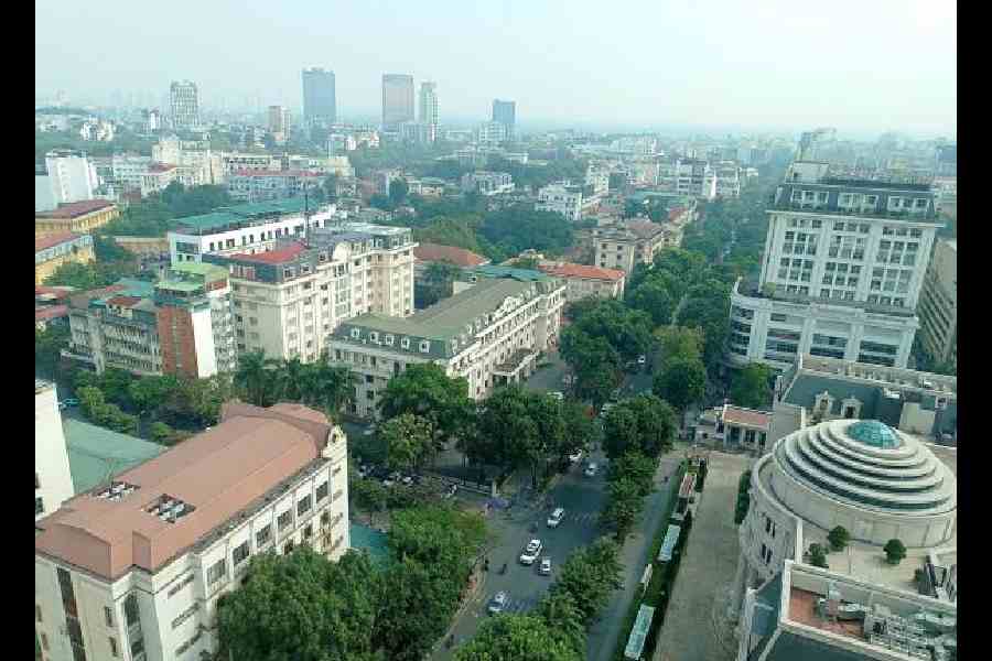 An overhead shot of the city of Hanoi