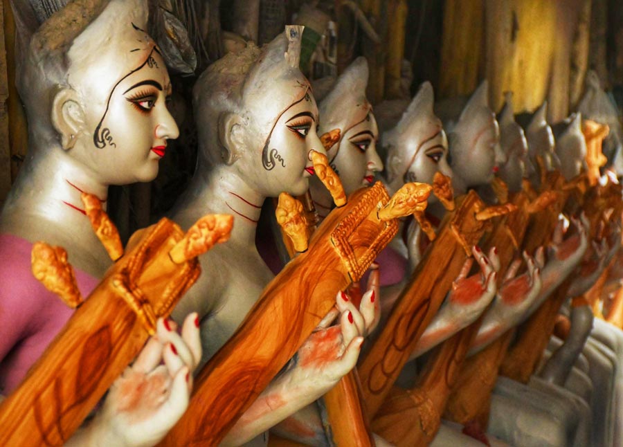 Idols on sale ahead of Saraswati Puja, which falls on February 14 this year. 