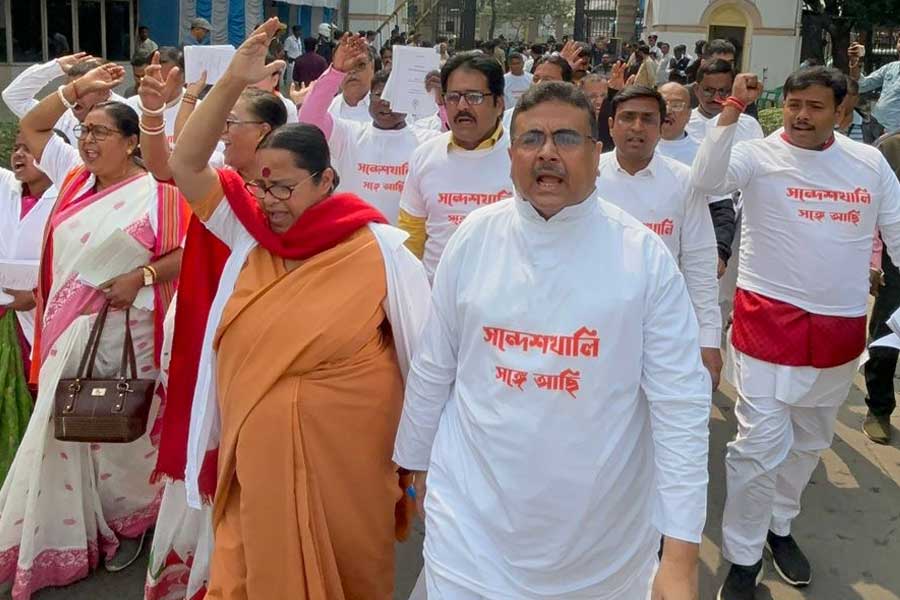 BJP MLAs stage walkout from the Bengal Assembly over Sandeshkhali discussion.