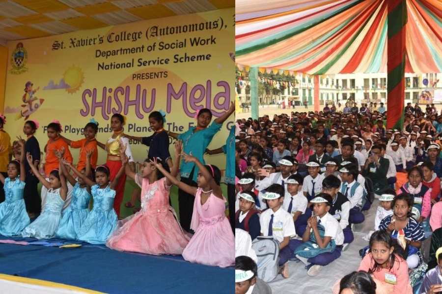 Children perform at Shishu Mela at St Xavier's College on Sunday; (right) the attendees at the event.
