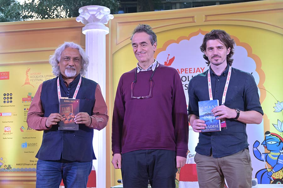 (L-R) Kunal Basu, Sam Miller and Daniel Bosley at the Apeejay Kolkata Literary Festival on February 9
