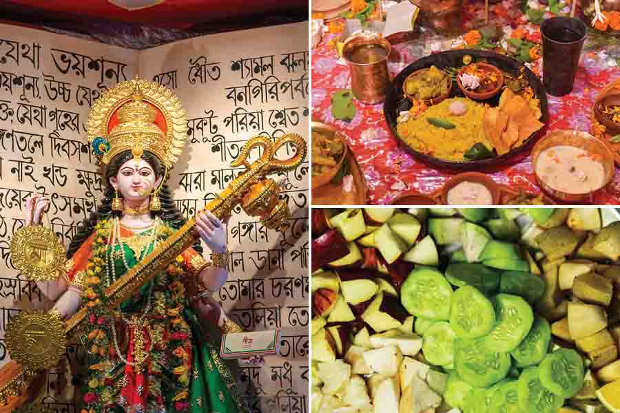 Saraswati Puja celebrations seem incomplete without the quintessential bhog’er khichuri, along with beguni and kuler chutney