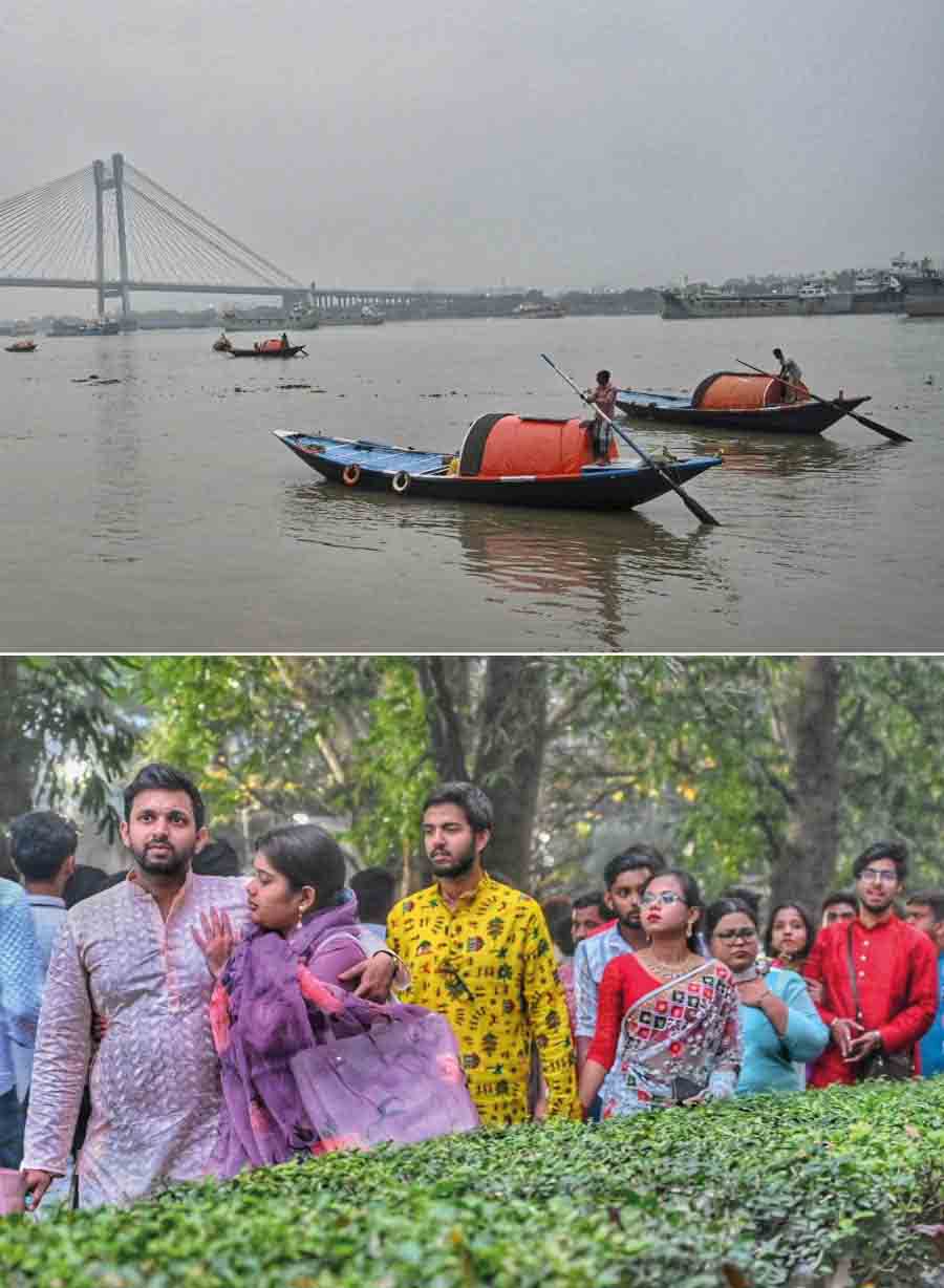 Couples made a beeline for Prinsep Ghat as the sun mellowed down towards evening