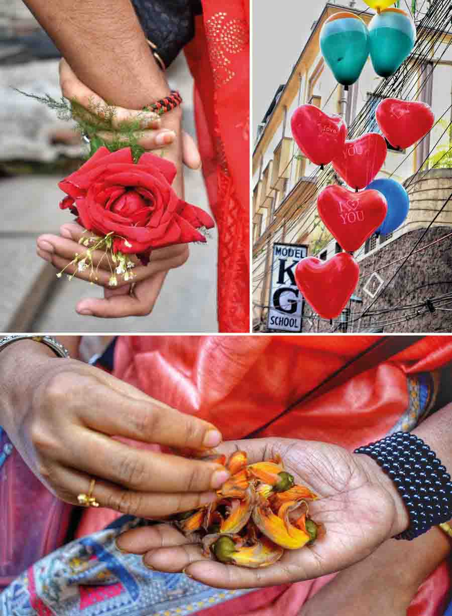 From roses and palash to red heart-shaped balloons, couples expressed love through myriad gestures