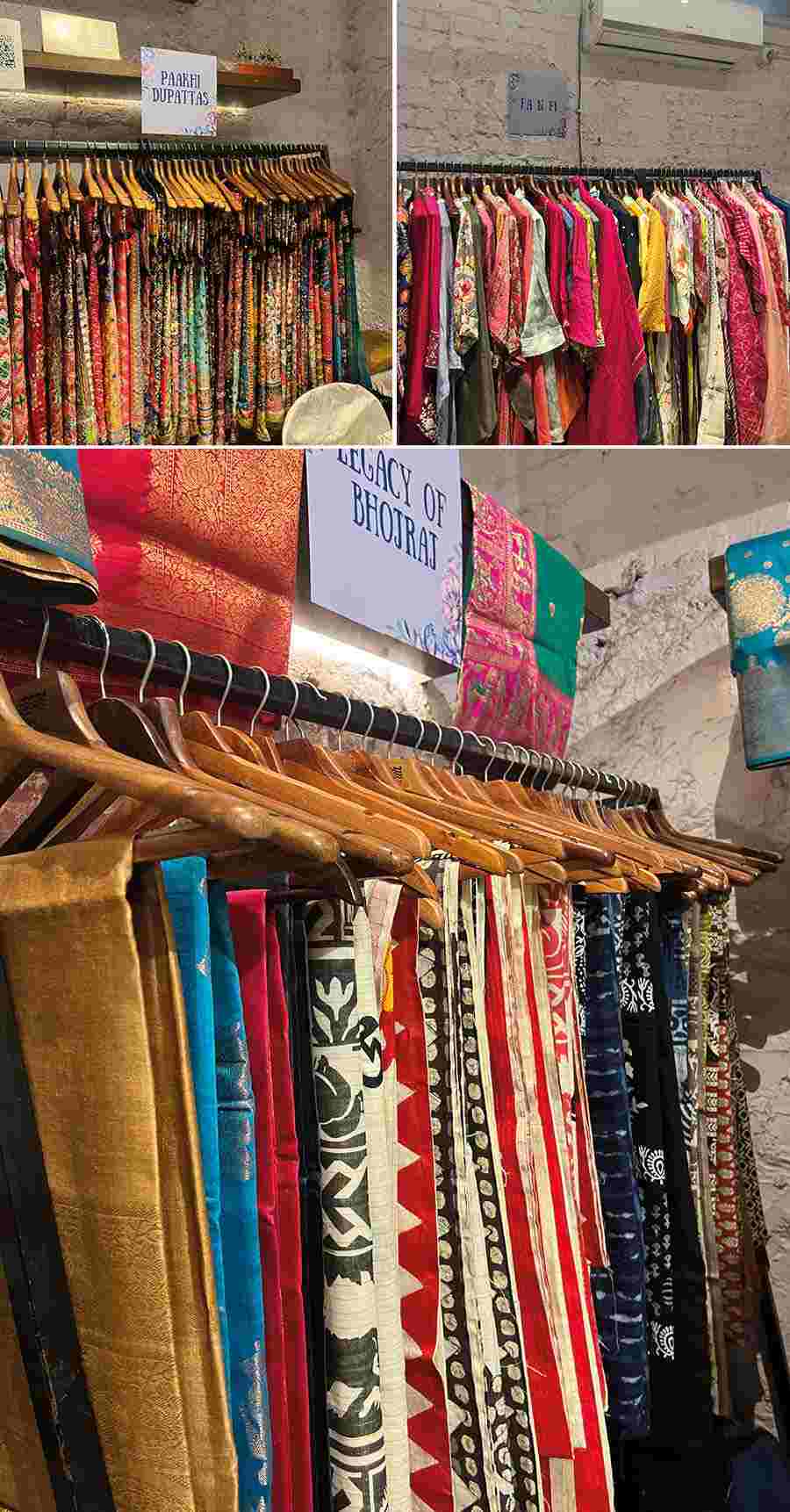 Clothing brands Paakhi Dupattas and Fa n FI showcased modern Indian wear and accessories. While Paakhi Dupattas had a beautiful range of embroidered and mirror-work collections, Legacy of Bhojraj had handloom saris — from Gadwal to Narayanpet, Mangalgiri and Kanjeevaram — on display