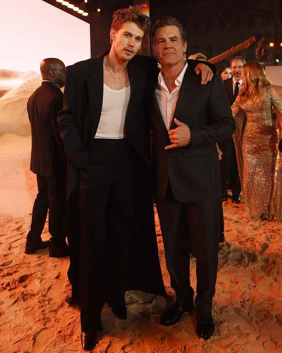 Josh Brolin and Butler twinned in well-tailored black suits at the premiere.  