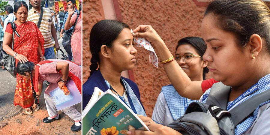 More than eight lakh students started writing the school leaving examinations conducted by the West Bengal Council of Higher Secondary Education. Examinees and their guardians reached their respective exam centres well in advance before the scheduled start at 9.45am  