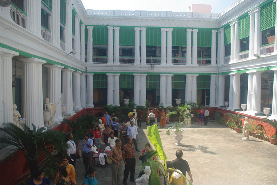 Visitors at the Khelat Ghosh Mansion during Durga Puja 