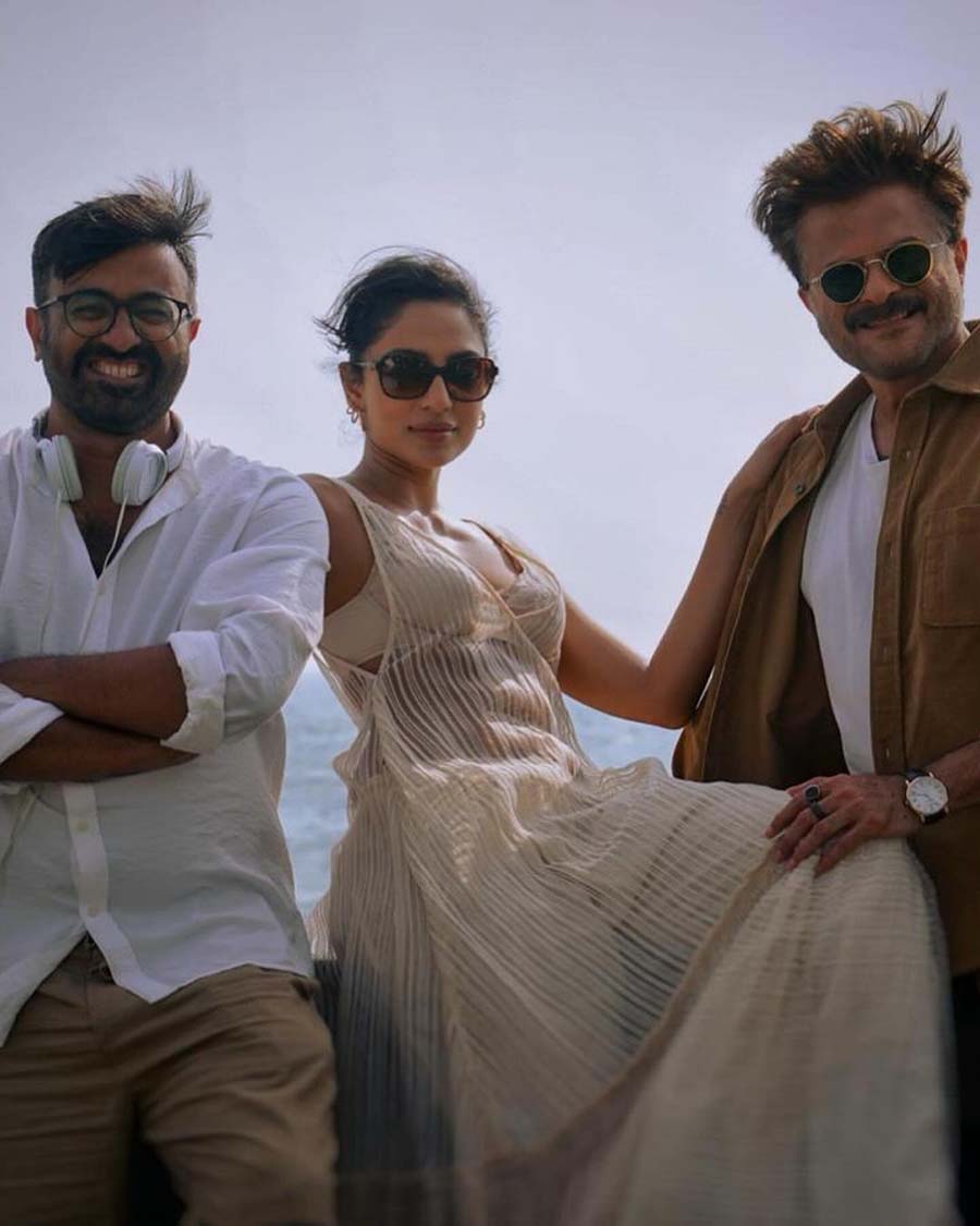 Clad in a flowy white dress, Sobhita shares a frame with Anil and show director Sandeep Modi. The actress garnered praise for her portrayal of Shelly’s love interest Kaveri Dixit a.k.a K on the show. 
