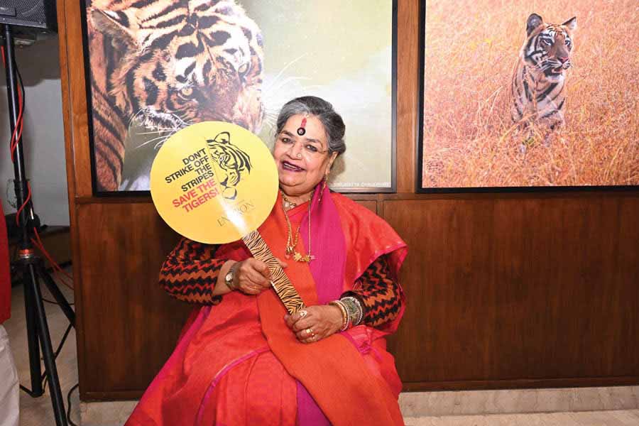 Usha Uthup held up a placard saying ‘Don’t Strike off these Stripes’ an important message on the 50th anniversary of Project Tiger