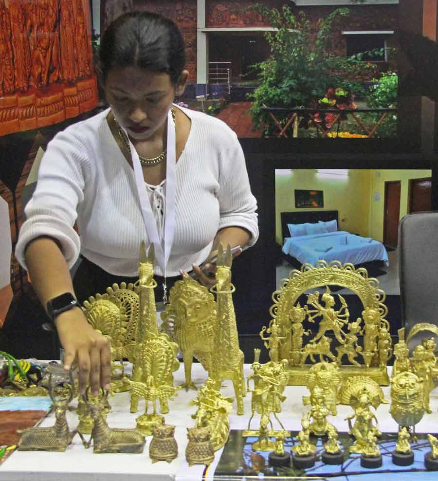 A stall showcases traditional artefacts from different districts of West Bengal