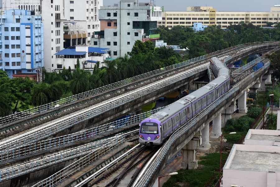 A train on the East West Metro line makes its way.  A Telegraph picture