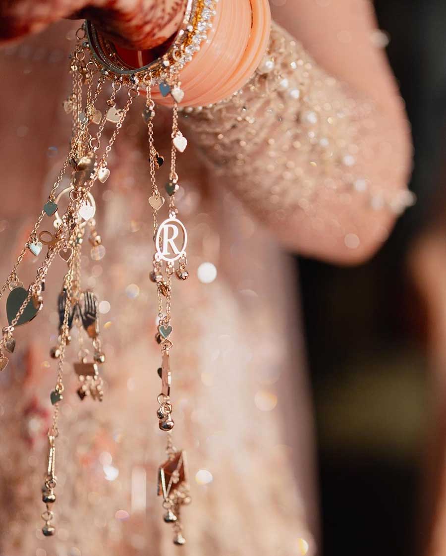 The Doctor G actress posted a picture of her bangles with beaded tassels carrying the initial R. 