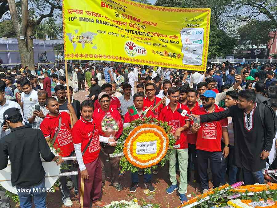 Bhasa Sutra 2024, the 10th Indo Bangladesh international cross-border cycle rally, ended at Dhaka Shahid Minar on Bhasha Divas or International Mother Language Day   