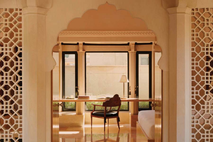 The arches and the pillars at Amanbagh are in keeping with the traditional architecture of the area