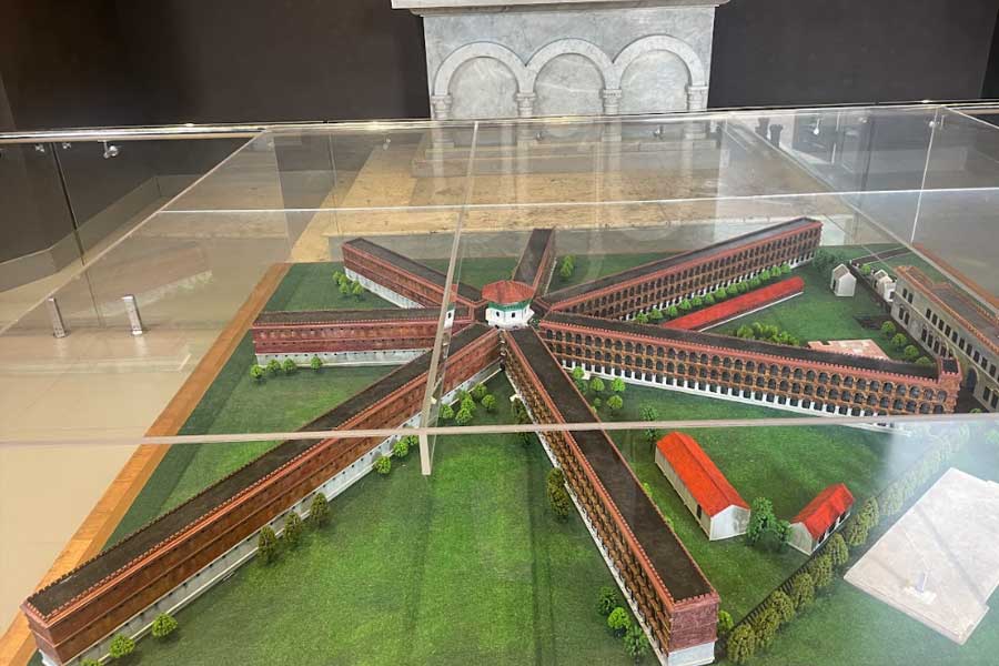 The mini model which recreates the panopticon spread of the radial premises of Alipore Central Jail