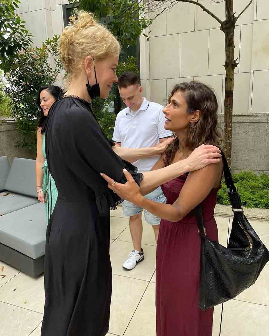 Sarayu Blue, who is seen with Kidman in the photo, portrays the role of Margaret’s friend and fellow expatriate Hilary Starr in the show.