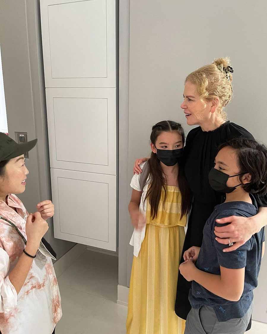 Wang and Kidman with Tiana Gowen and Bodhi del Rosario, who play Margaret’s children Daisy Woo and Philip Woo respectively.