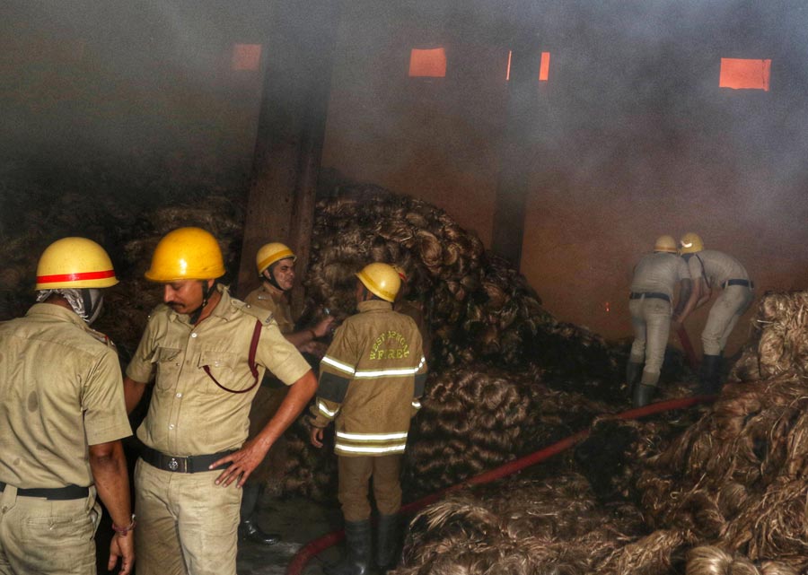 A fire broke out at a jute mill godown in Beleghata on Tuesday morning. No casualties were reported  