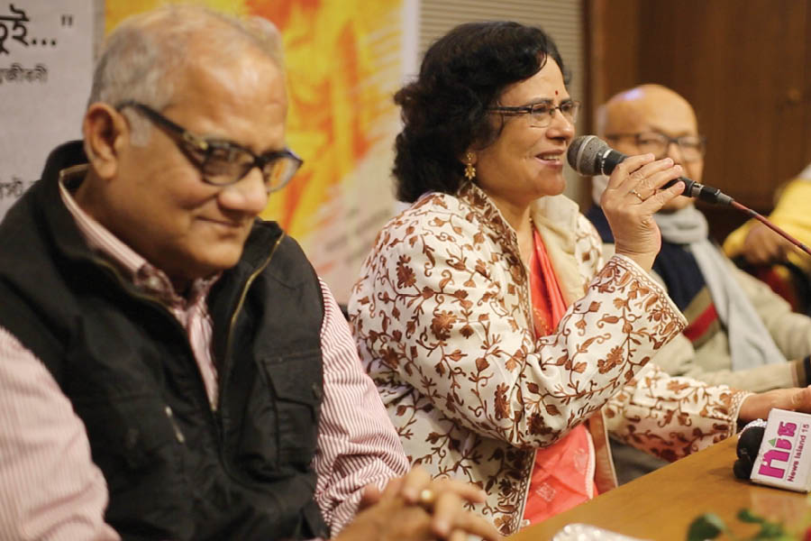 Anima Brahma (second from left) at the launch of her autobiography at the Calcutta Sports Journalists’ Club at Maidan on February 24