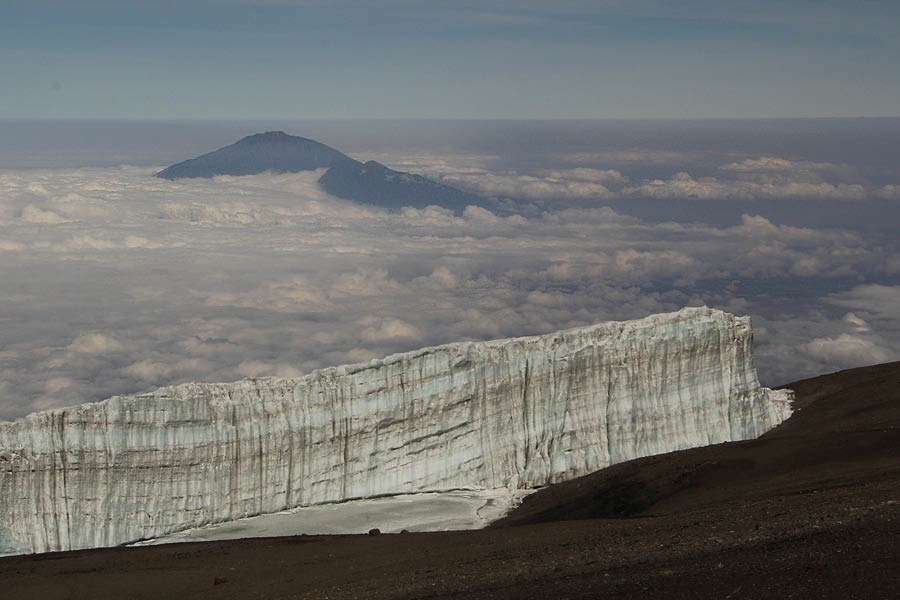 View from the summit - Rebmann glacier in front and Mount Meru at a distance