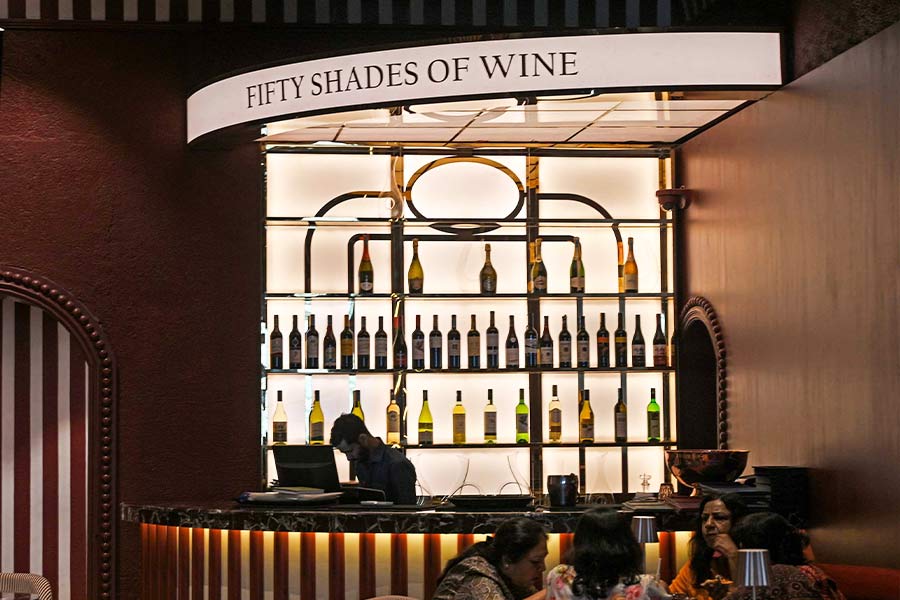 The woodfire pizza section and wine bar, with its ‘50 Shades of Wine’ board, are eye catchers