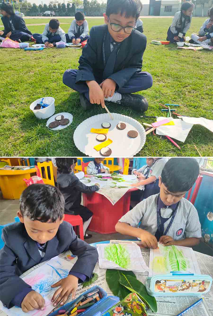 On National Science Day, Techno India Group Public School-Garia held fun educational activities like crayon leaf printing, crafting various phases of the moon using Oreo biscuits and more for the children  