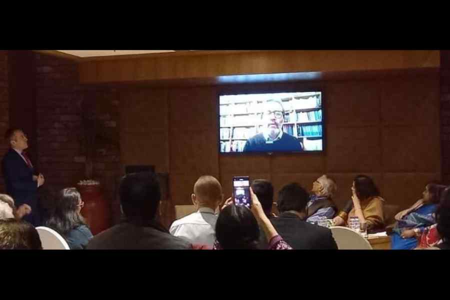 Professor Mario Prayer addressing the audience at the book launch of Bengal and Italy : Transcultural Encounters from the mid-19th Century to the Early 21st Century on December 28 at the Lalit Great Eastern Hotel